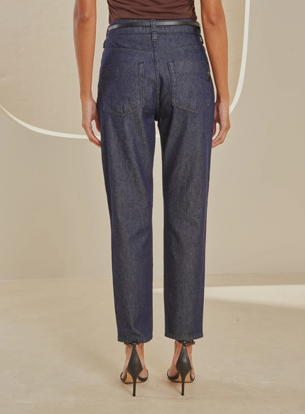Calça Jeans Reta Cintura Alta Com Cinto - Lola