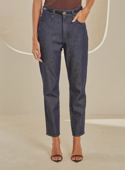 Calça Jeans Reta Cintura Alta Com Cinto - Lola