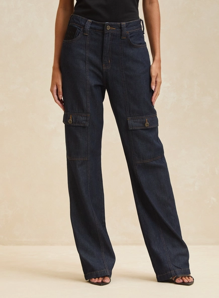 Calça Jeans Índigo Escuro - Raquel Wide Leg
