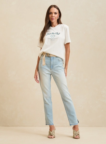Calça Jeans Reta Feminina Com Cinto - Lola