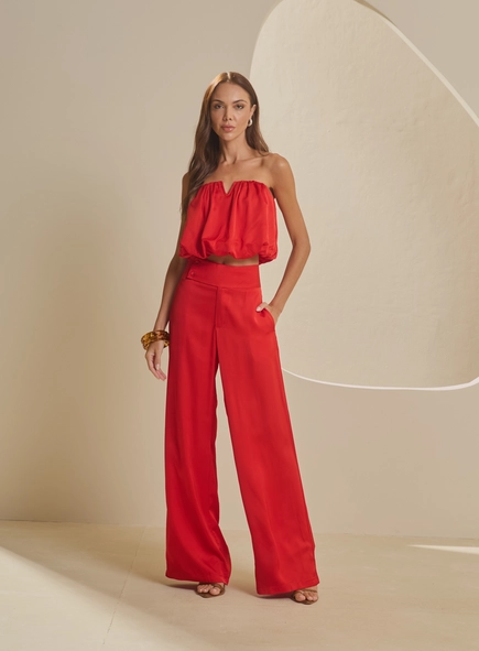 Calça Feminina Ampla Detalhe Botões