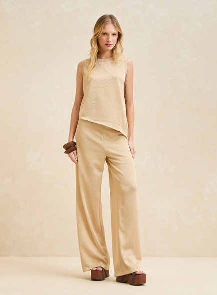 Calça Feminina Pantalona Em Malha Texturizada