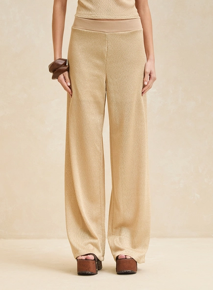Calça Feminina Pantalona Em Malha Texturizada