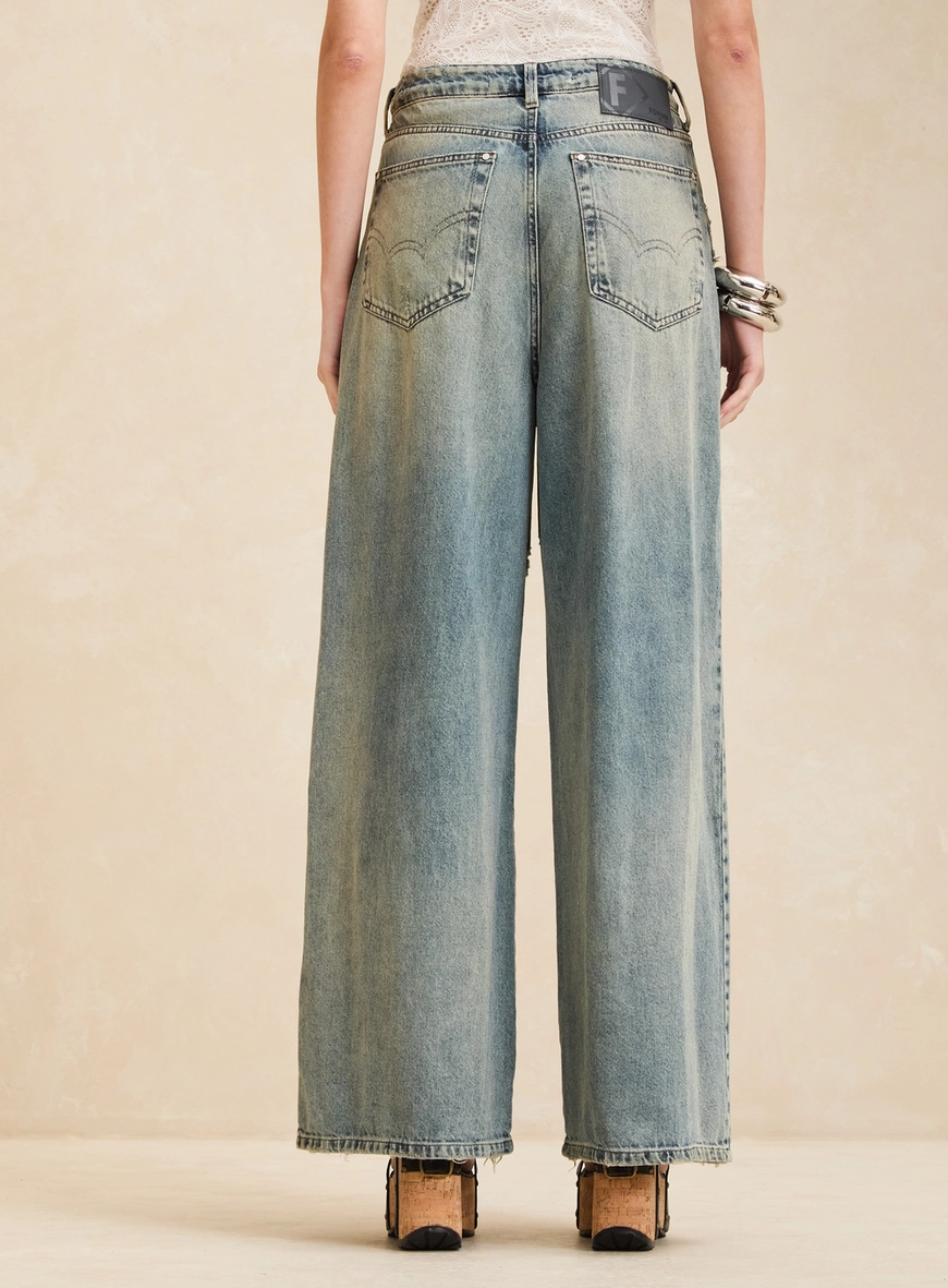 Calça Jeans Baggy Ampla Cintura Alta Vintage Índigo 2