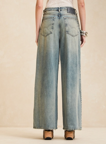 Calça Jeans Baggy Ampla Cintura Alta Vintage