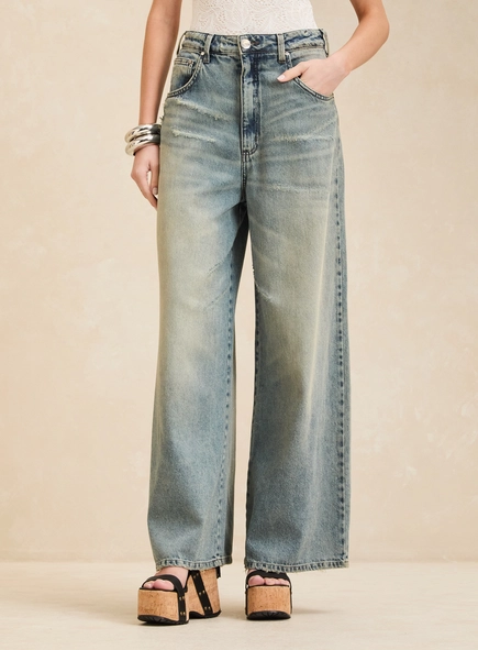Calça Jeans Baggy Ampla Cintura Alta Vintage