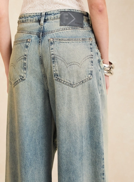 Calça Jeans Baggy Ampla Cintura Alta Vintage