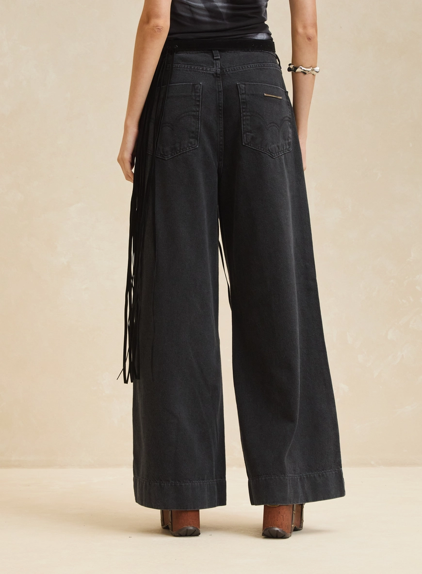 Calça Jeans Feminina Baggy Com Cinto Indigo Preto