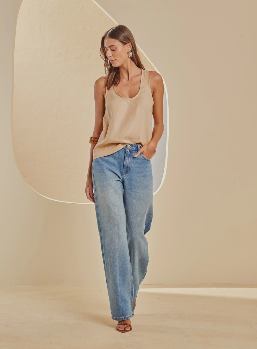 Calça Jeans Wide Leg Lavagem Clara - Raquel Índigo 1