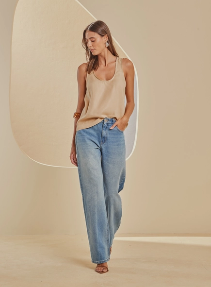 Calça Jeans Wide Leg Lavagem Clara - Raquel