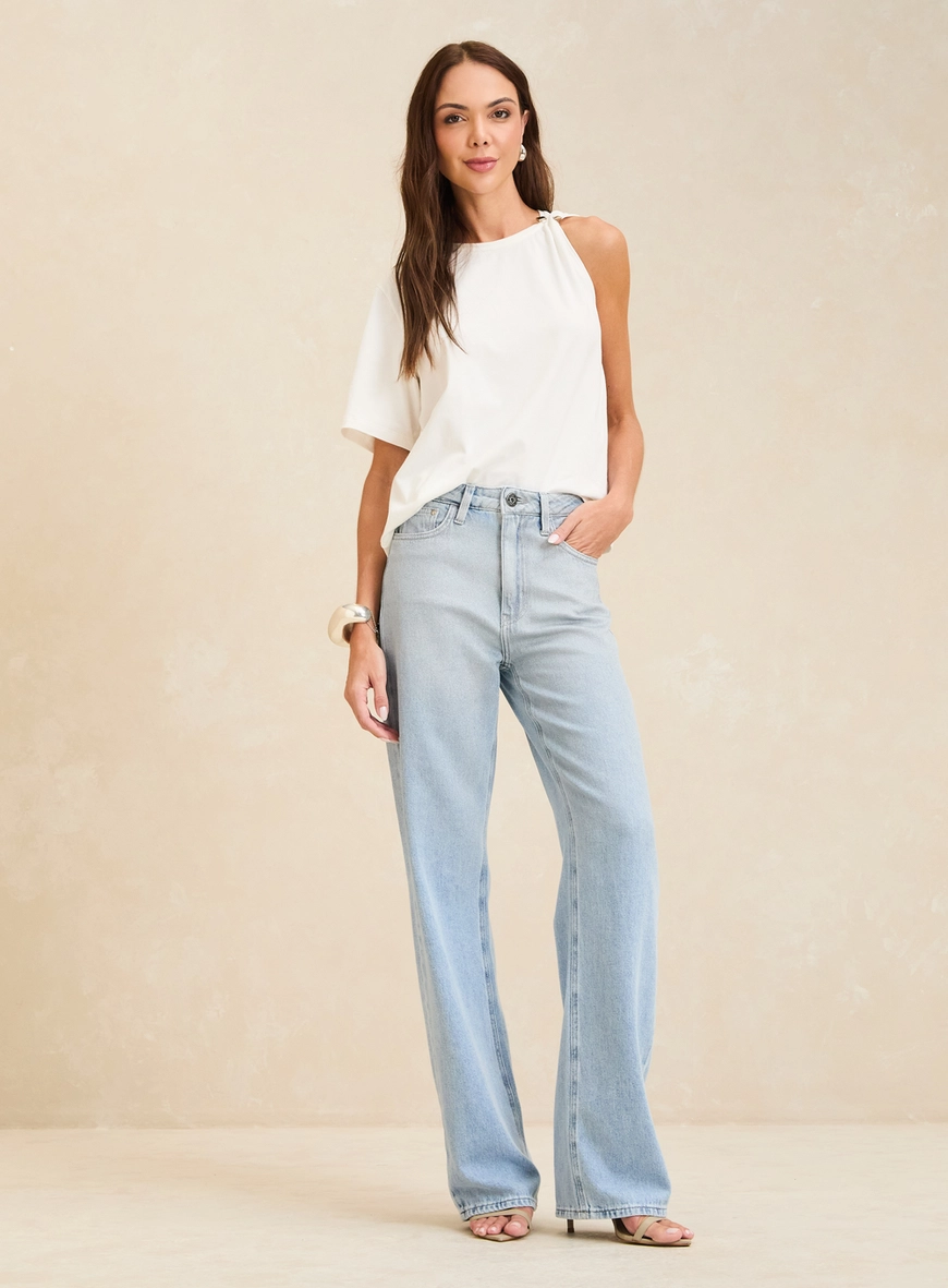 Calça Jeans Reta Ampla Clara Cintura Alta - Bella Índigo 1