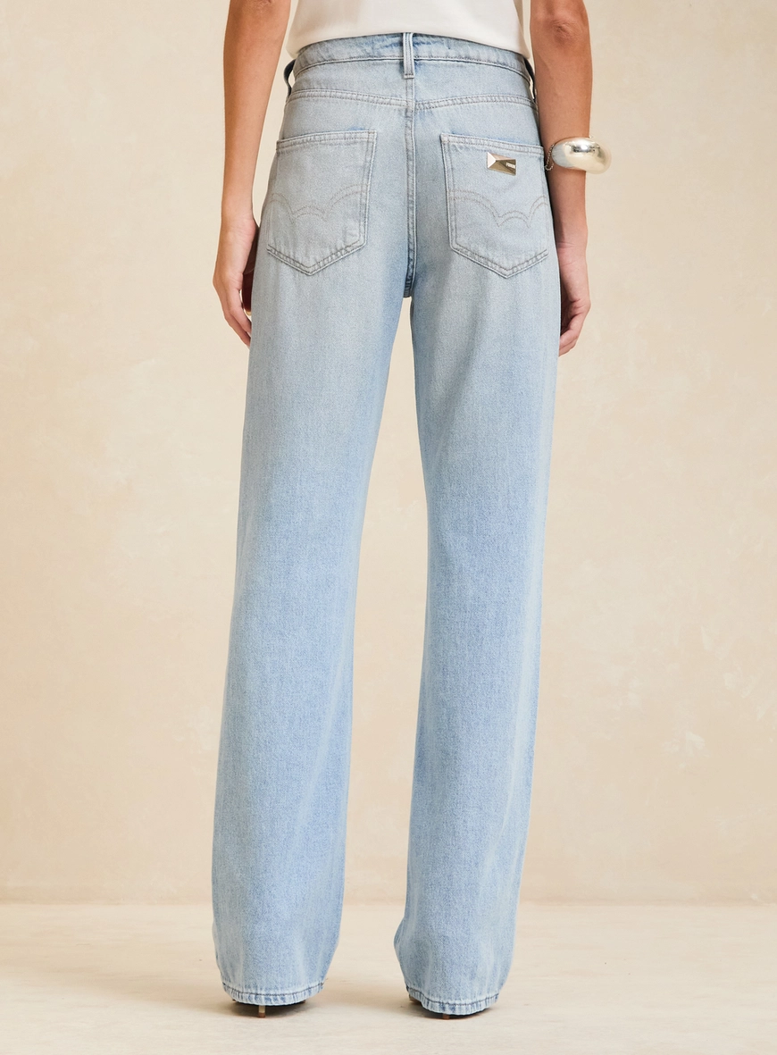 Calça Jeans Reta Ampla Clara Cintura Alta - Bella Índigo 2