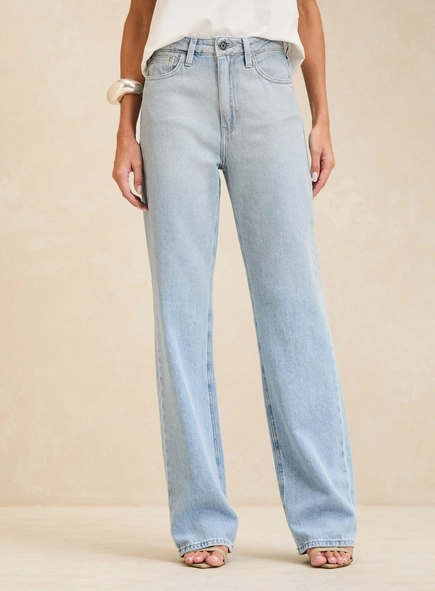 Calça Jeans Reta Ampla Clara Cintura Alta - Bella