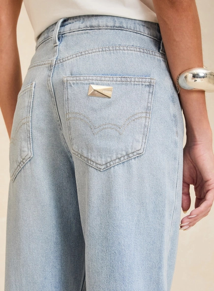 Calça Jeans Reta Ampla Clara Cintura Alta - Bella