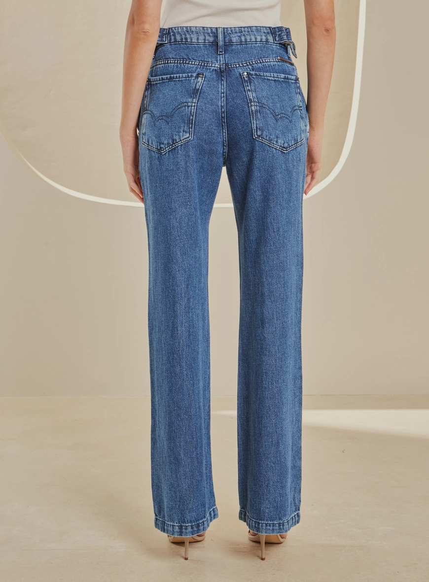 Calça Jeans New Cós Com Ajuste Cintura Alta Índigo 2