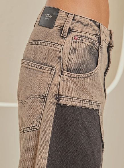 Calça Jeans Feminina Oversized Bicolor