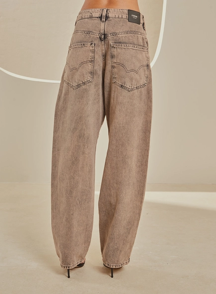 Calça Jeans Feminina Oversized Bicolor