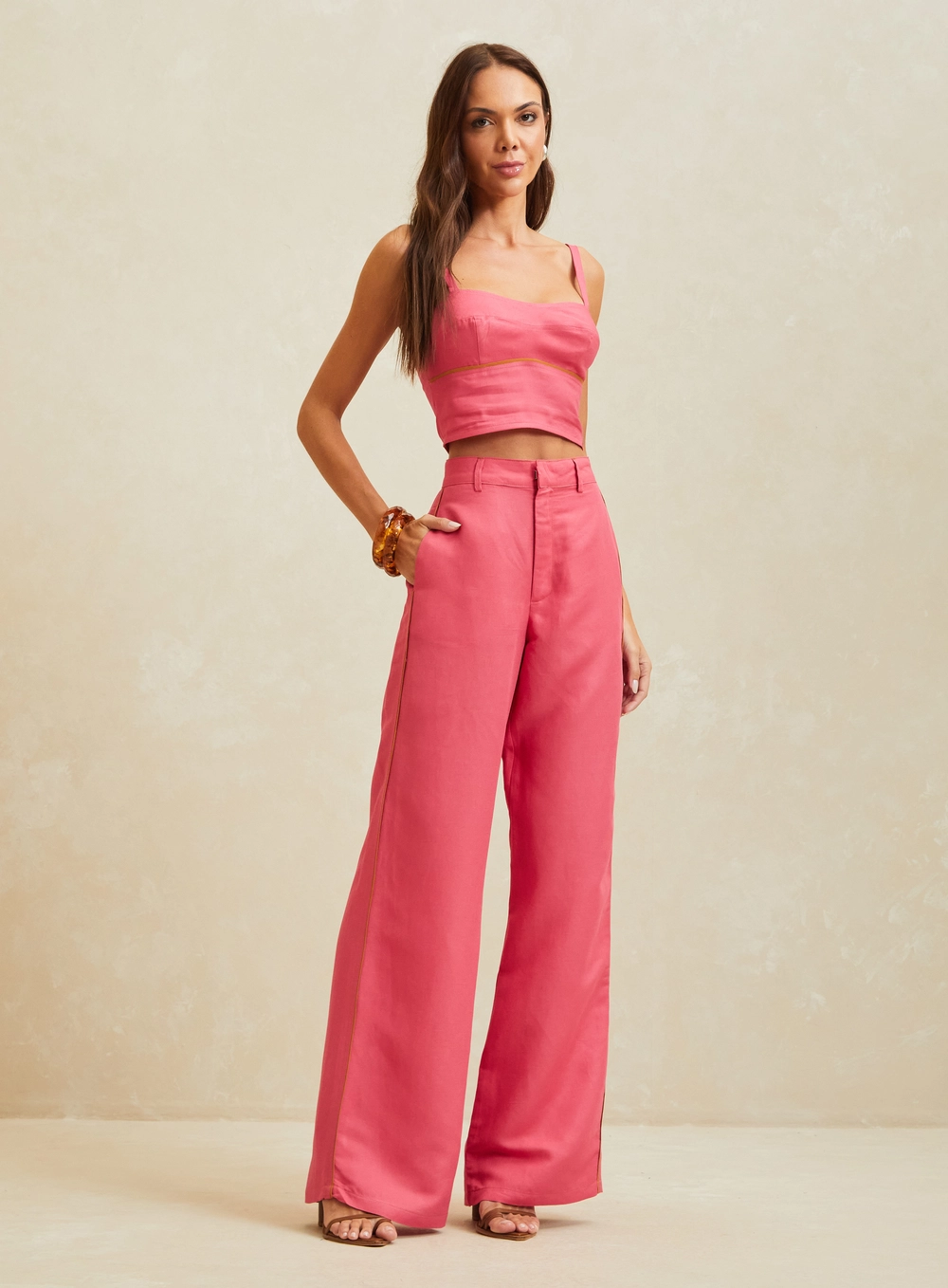 Calça Alfaiataria Feminina Ampla Rosa 1
