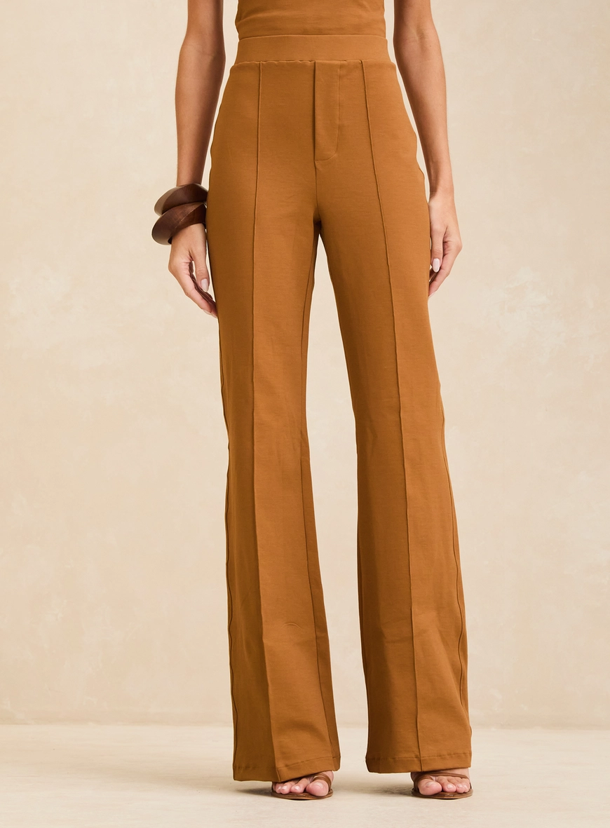 Calça Feminina Pantalona Cintura Alta Marrom