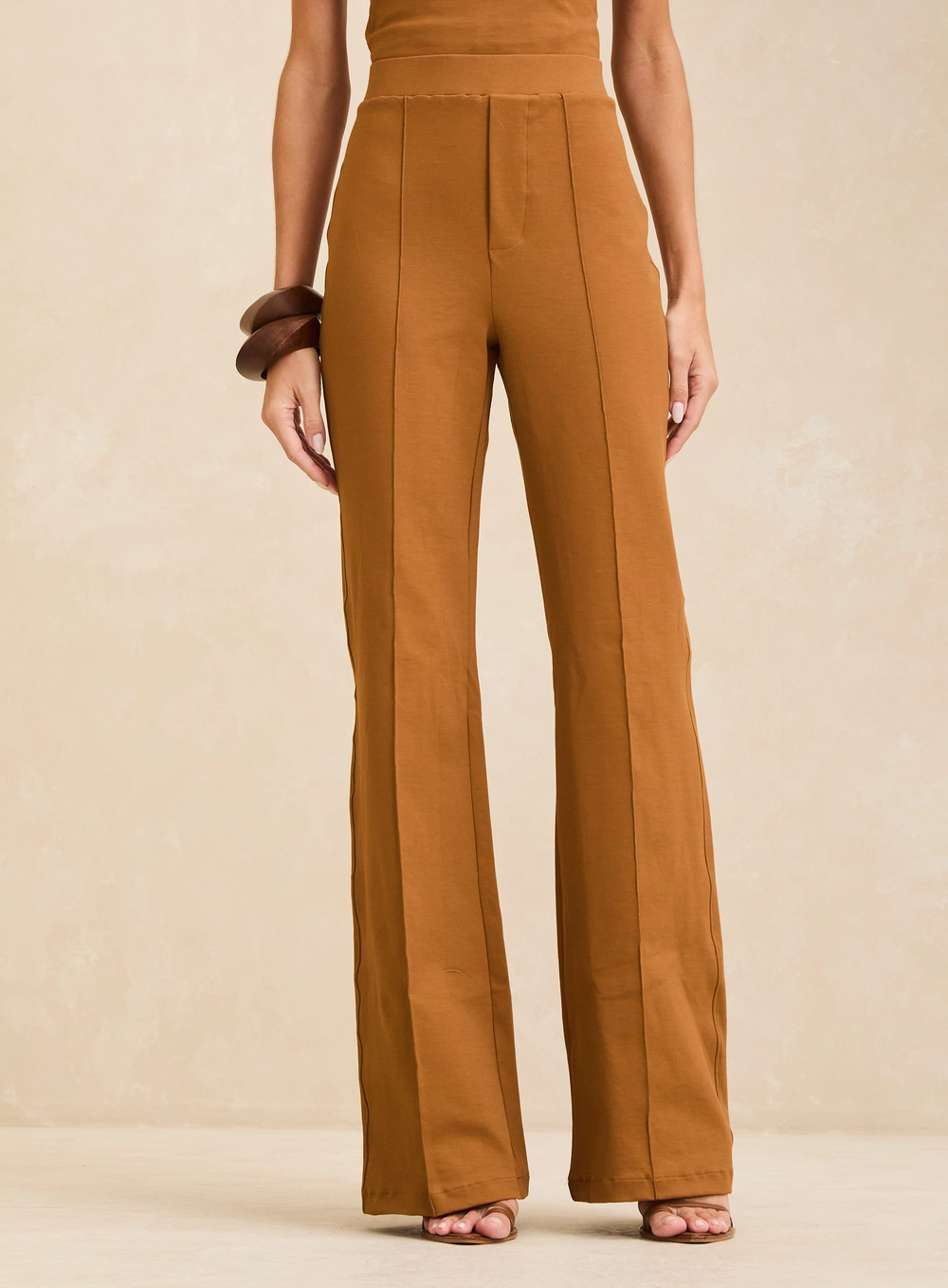 Calça Feminina Pantalona Cintura Alta Marrom 3