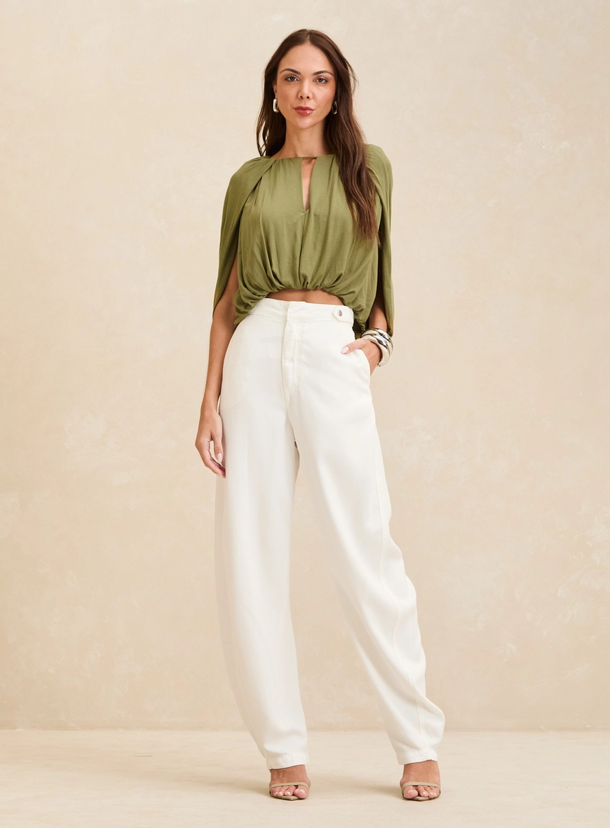 Calça Sarja Feminina Barrel Com Detalhe Cintura Off Shell 1