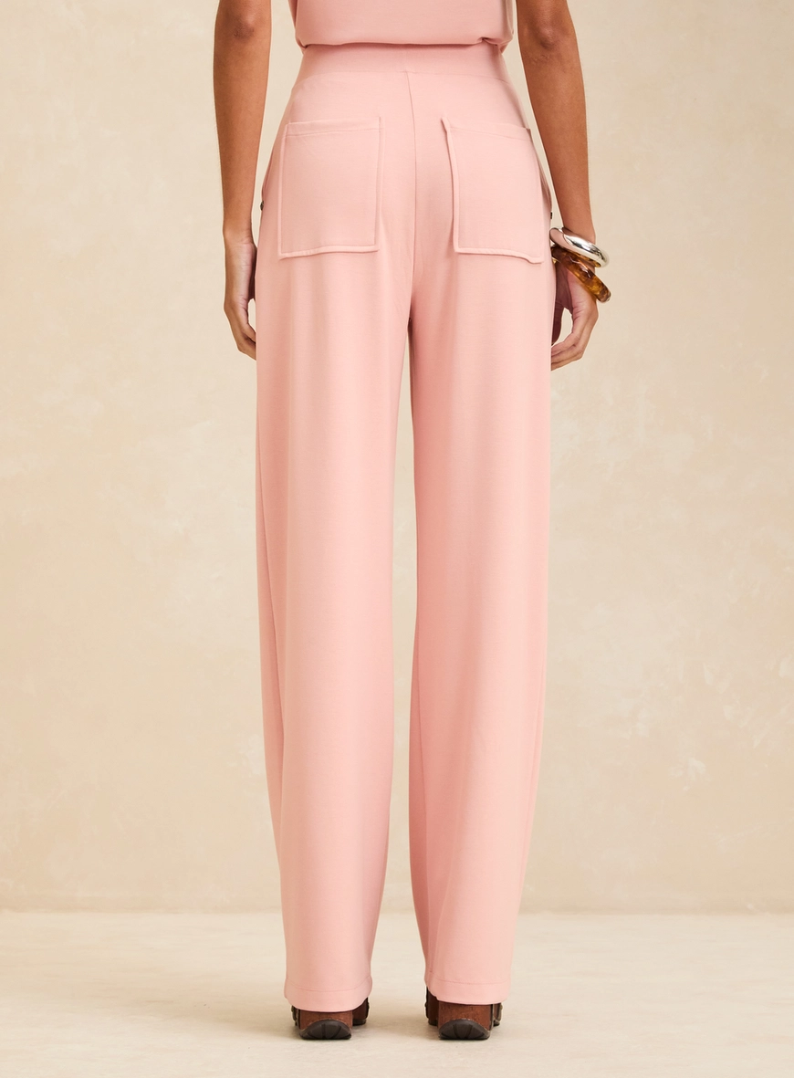 Calça Feminina Pantalona Cintura Alta Rosa