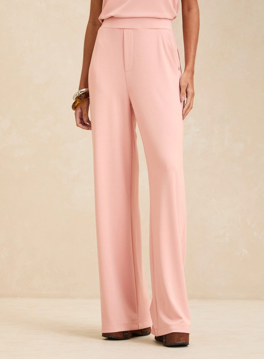 Calça Feminina Pantalona Cintura Alta Rosa