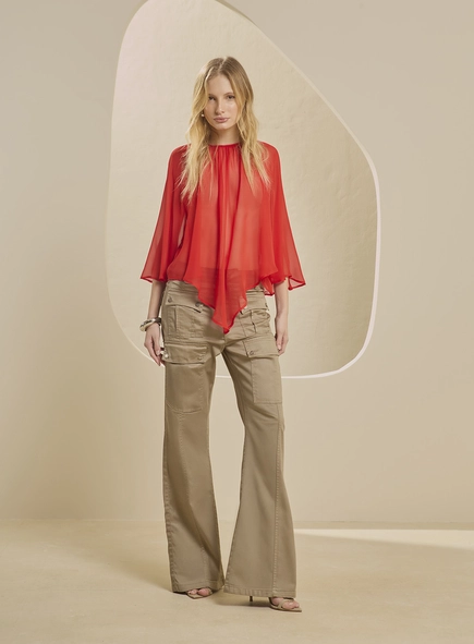 Calça Sarja Alfaiataria Feminina Com Bolsos