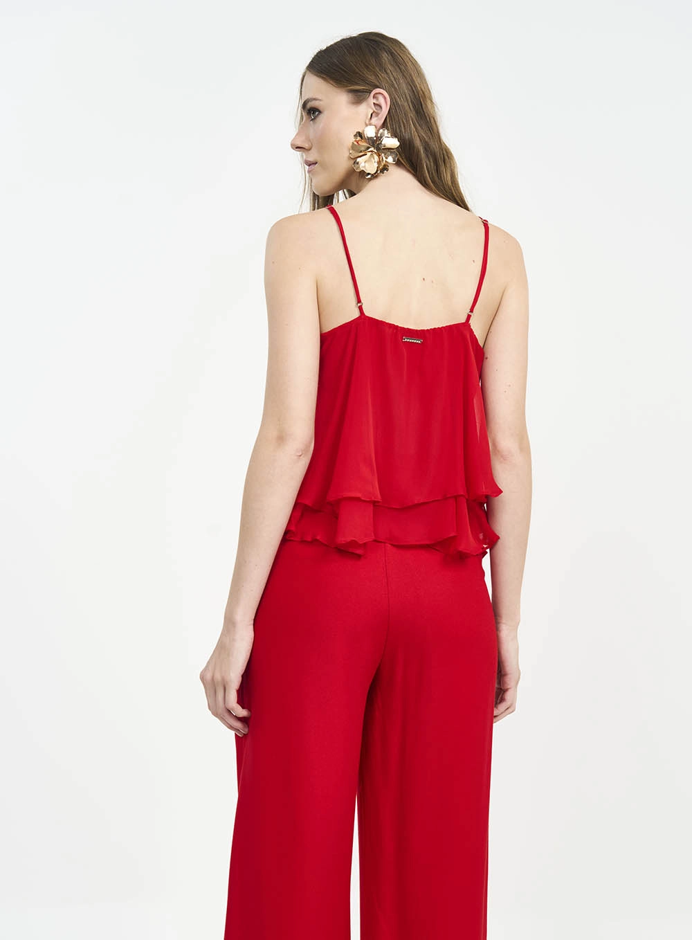 Regata Comfort De Alças Finas Com Sobreposição Vermelho