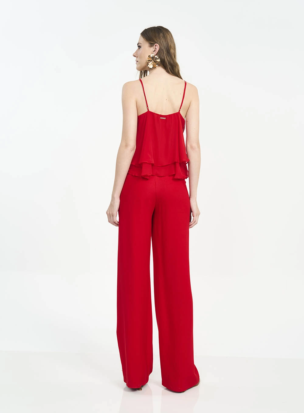 Regata Comfort De Alças Finas Com Sobreposição Vermelho
