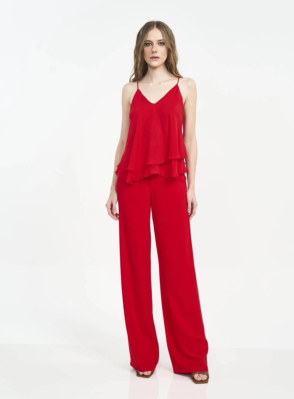 Regata Comfort De Alças Finas Com Sobreposição Vermelho