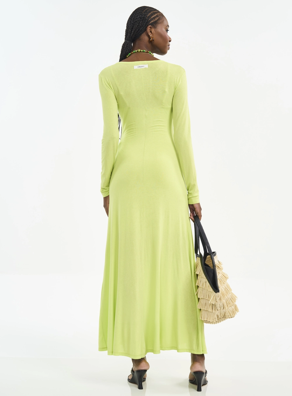 Vestido Longo Com Decote V Verde