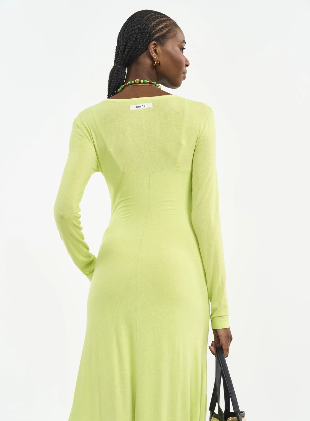 Vestido Longo Com Decote V Verde