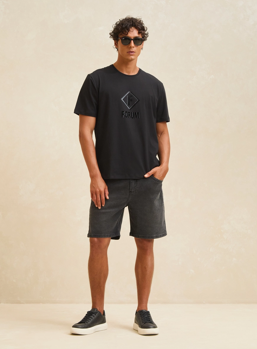 Bermuda Jeans Estonada Masculina - Dom Indigo Preto 1