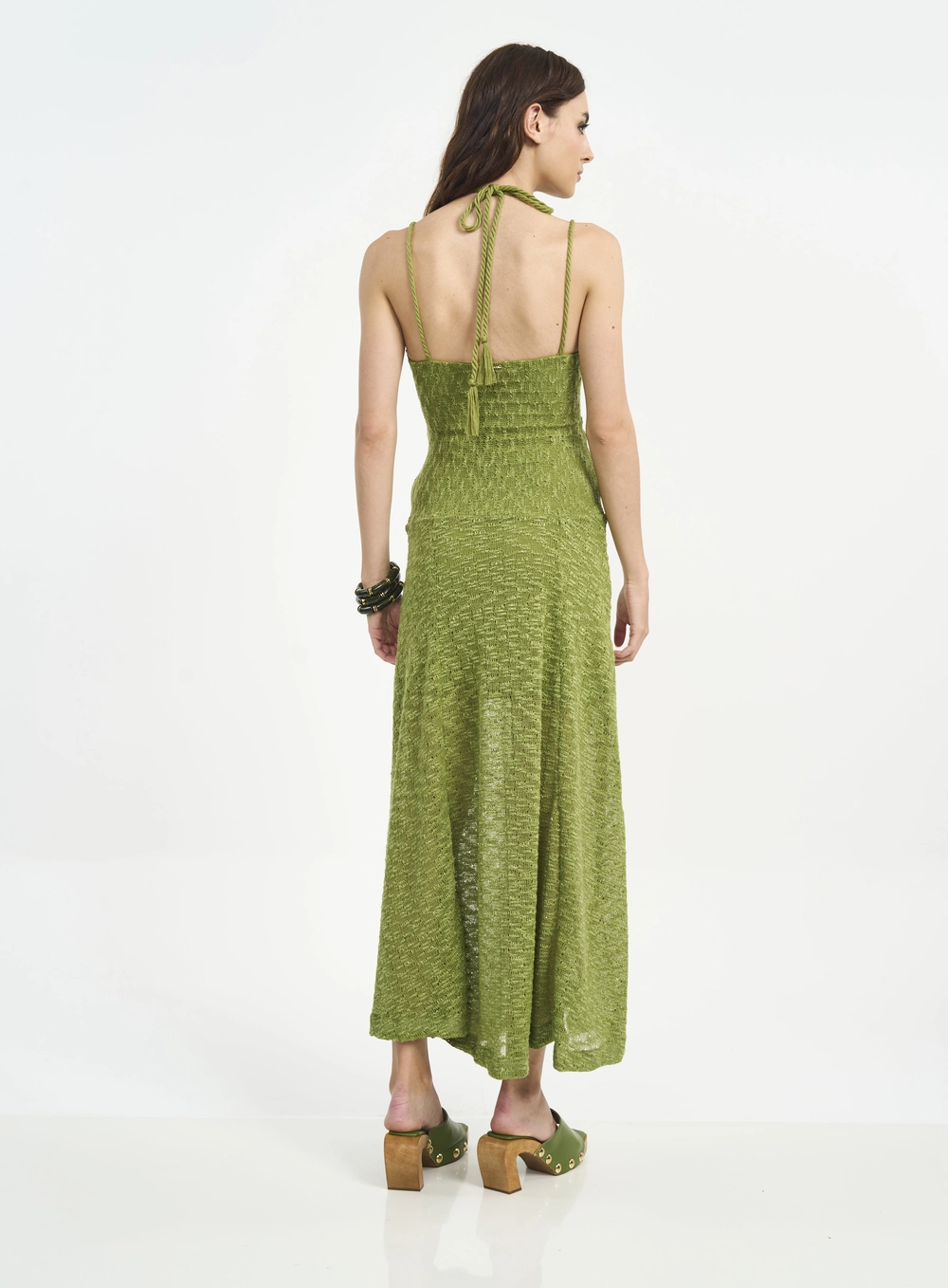 Vestido Longo Com Textura E Detalhe De Argola Estampados