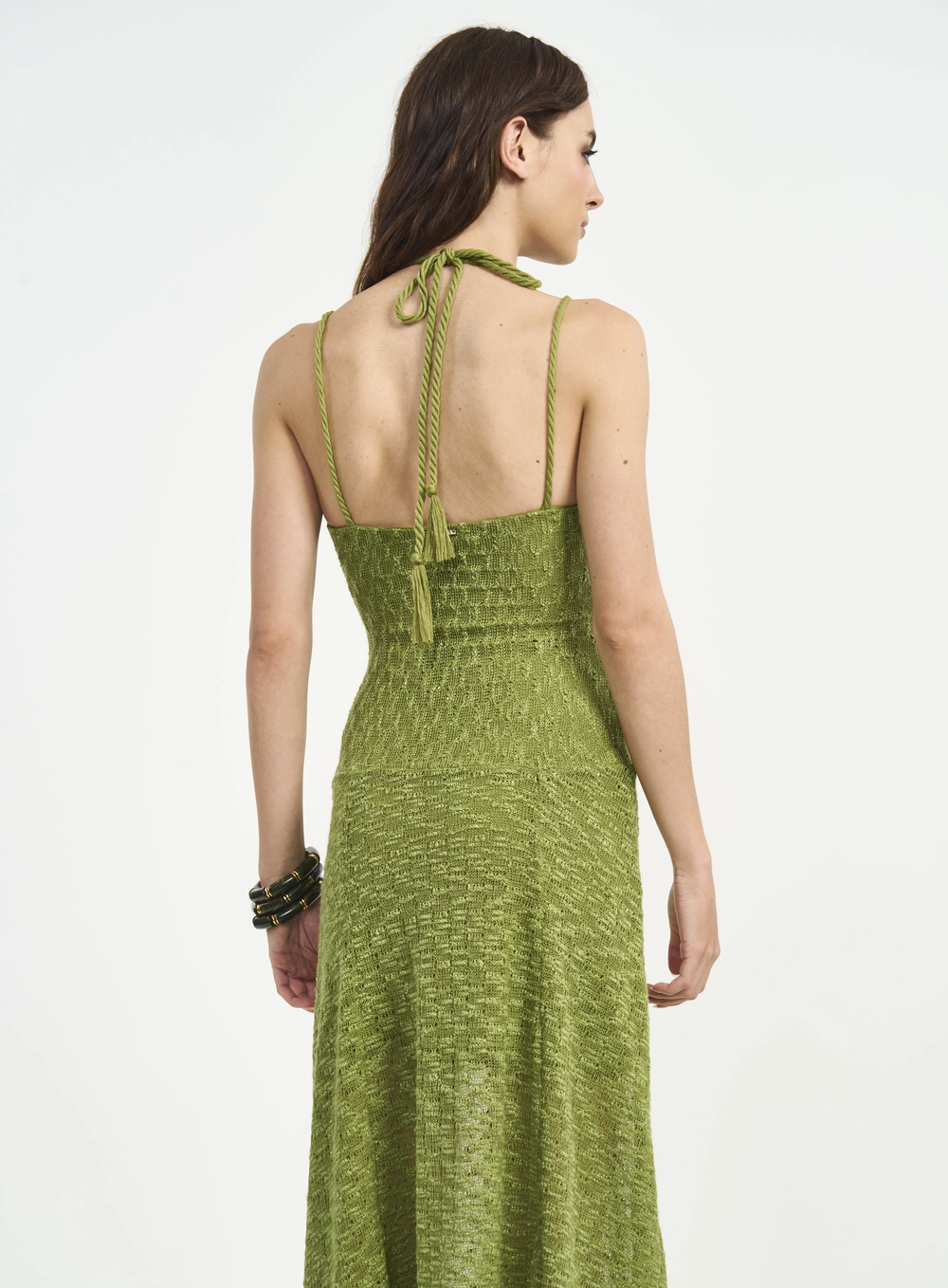 Vestido Longo Com Textura E Detalhe De Argola Estampados