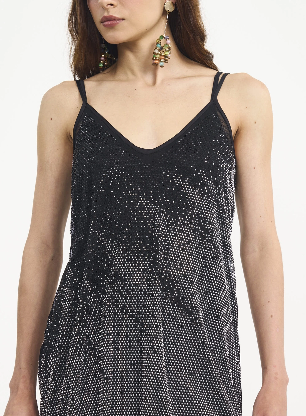 Vestido Mini Com Brilho E Alças Duplas Preto