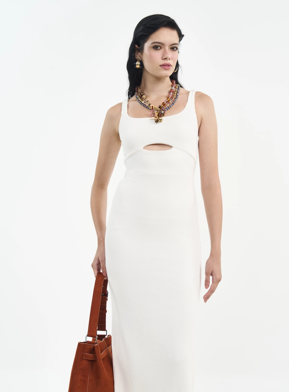 Vestido Midi Com Recorte E Textura Canelada Off Shell