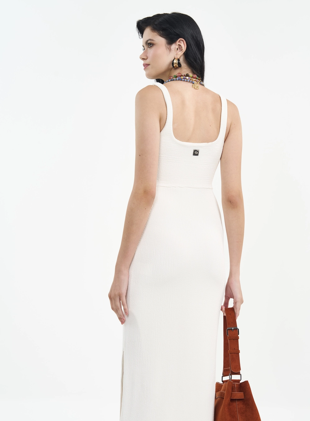 Vestido Midi Com Recorte E Textura Canelada Off Shell