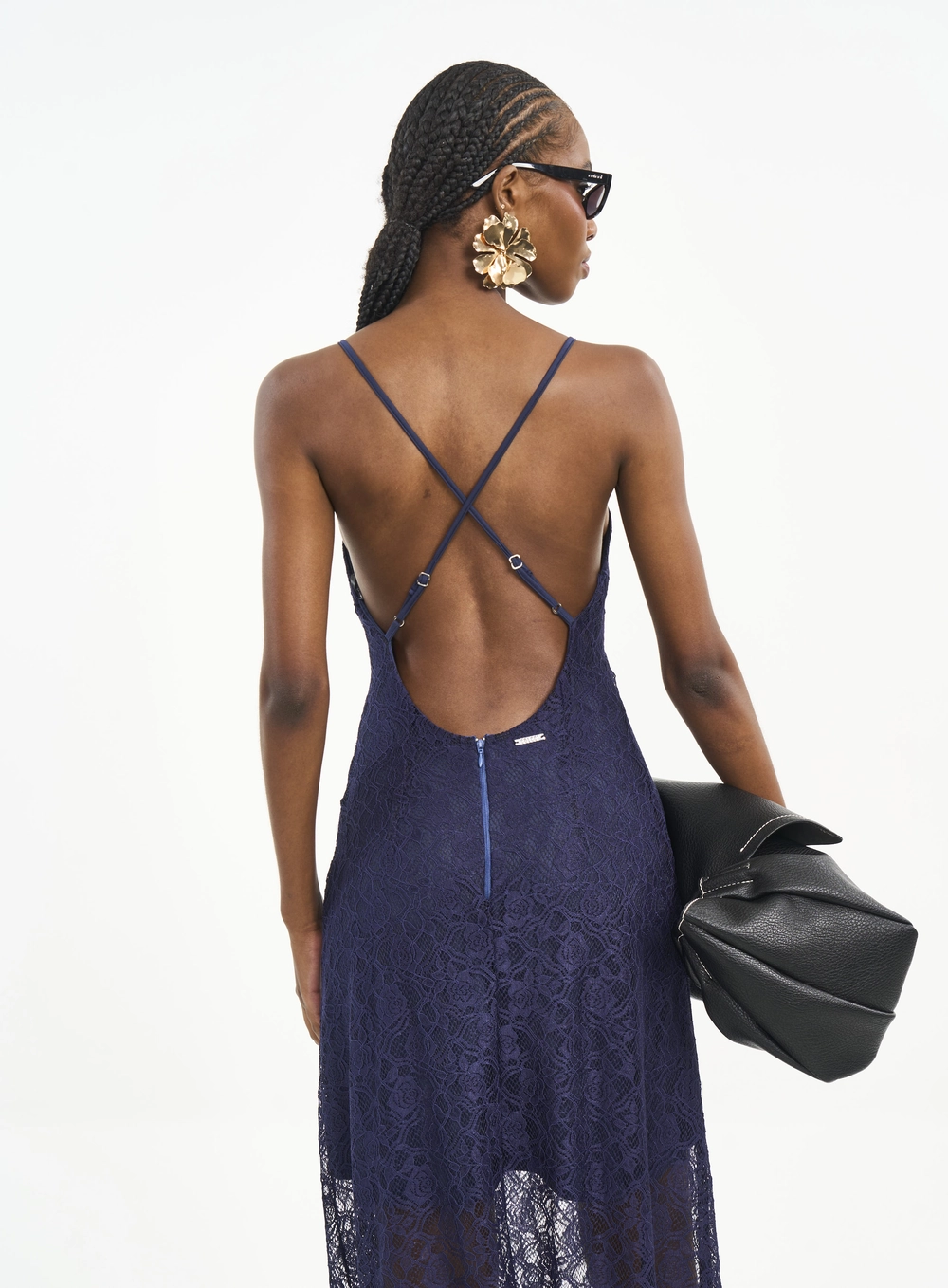 Vestido Longo Com Transparência E Costas Abertas Azul