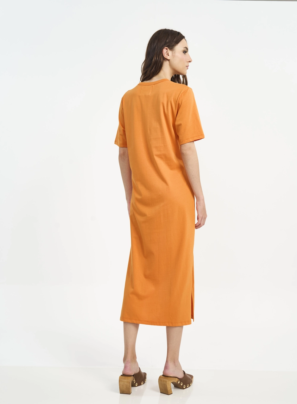 Vestido Midi Com Logo Em Relevo E Fendas Laranja