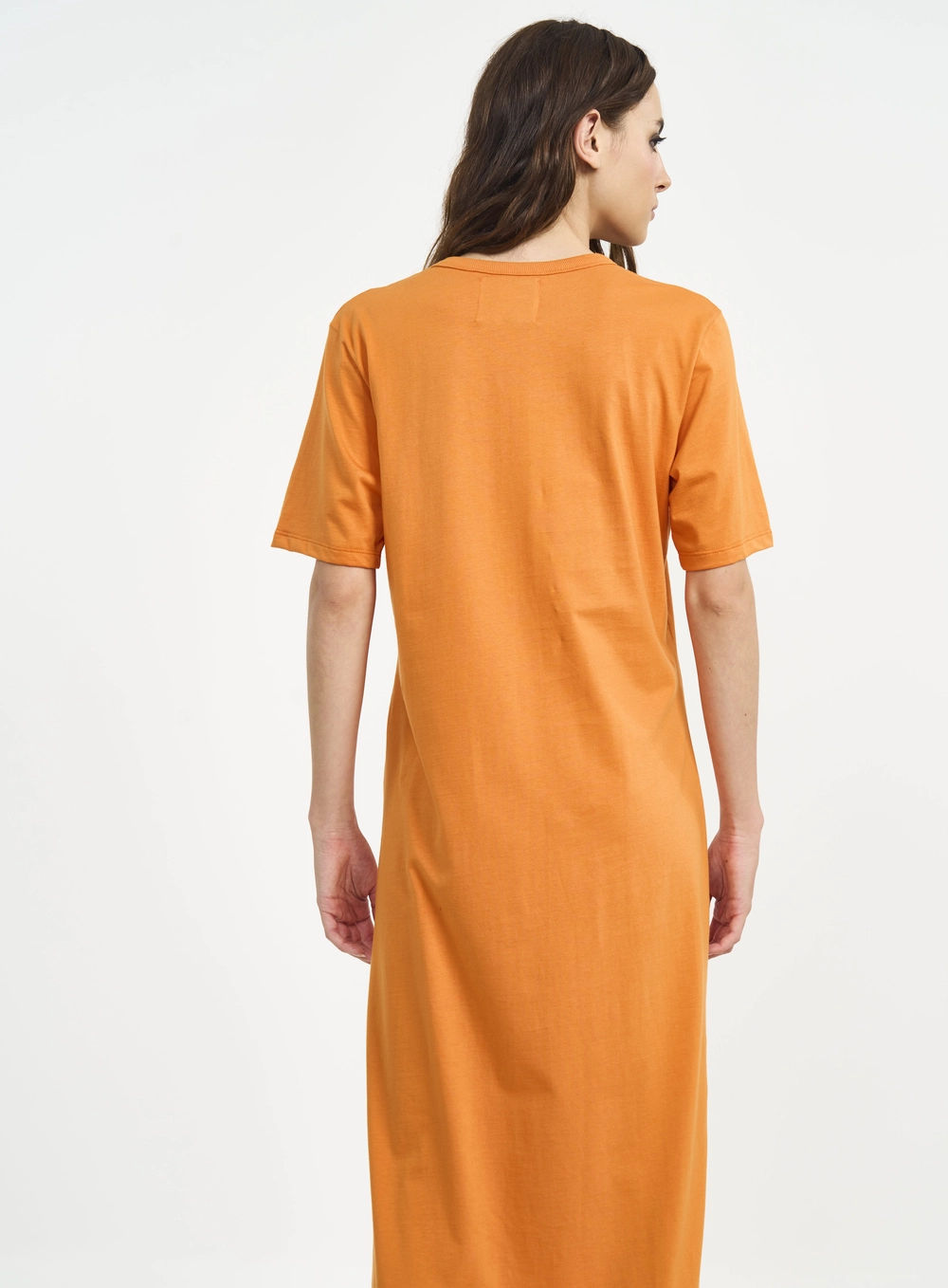 Vestido Midi Com Logo Em Relevo E Fendas Laranja