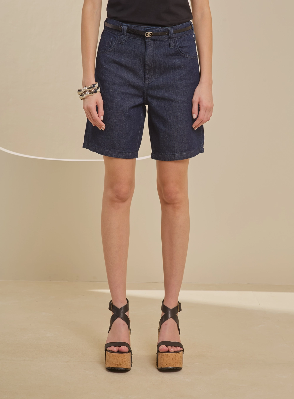 Bermuda Jeans Feminina Com Cinto - Raquel Índigo 3
