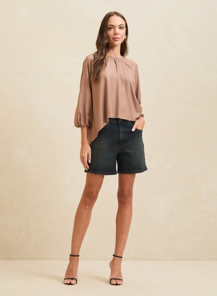 Bermuda Jeans Reta Cintura Alta Feminina - Ayra
