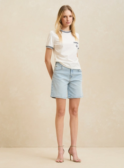 Bermuda Jeans Reto Cintura Alta Feminino - Raquel