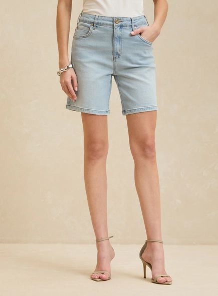 Bermuda Jeans Reto Cintura Alta Feminino - Raquel