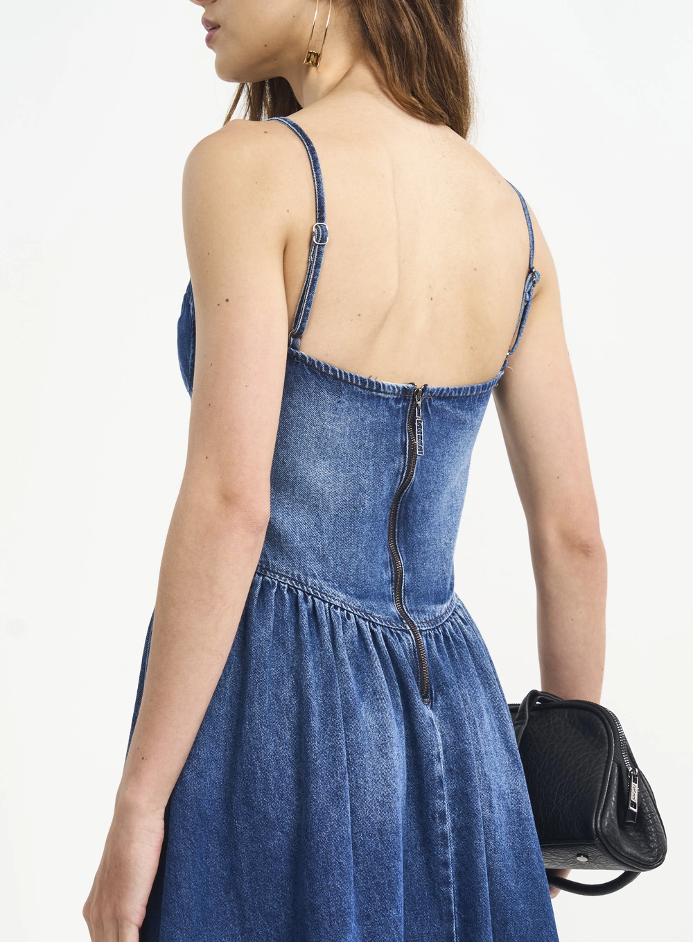 Vestido Midi Jeans Com Alças E Recortes Índigo
