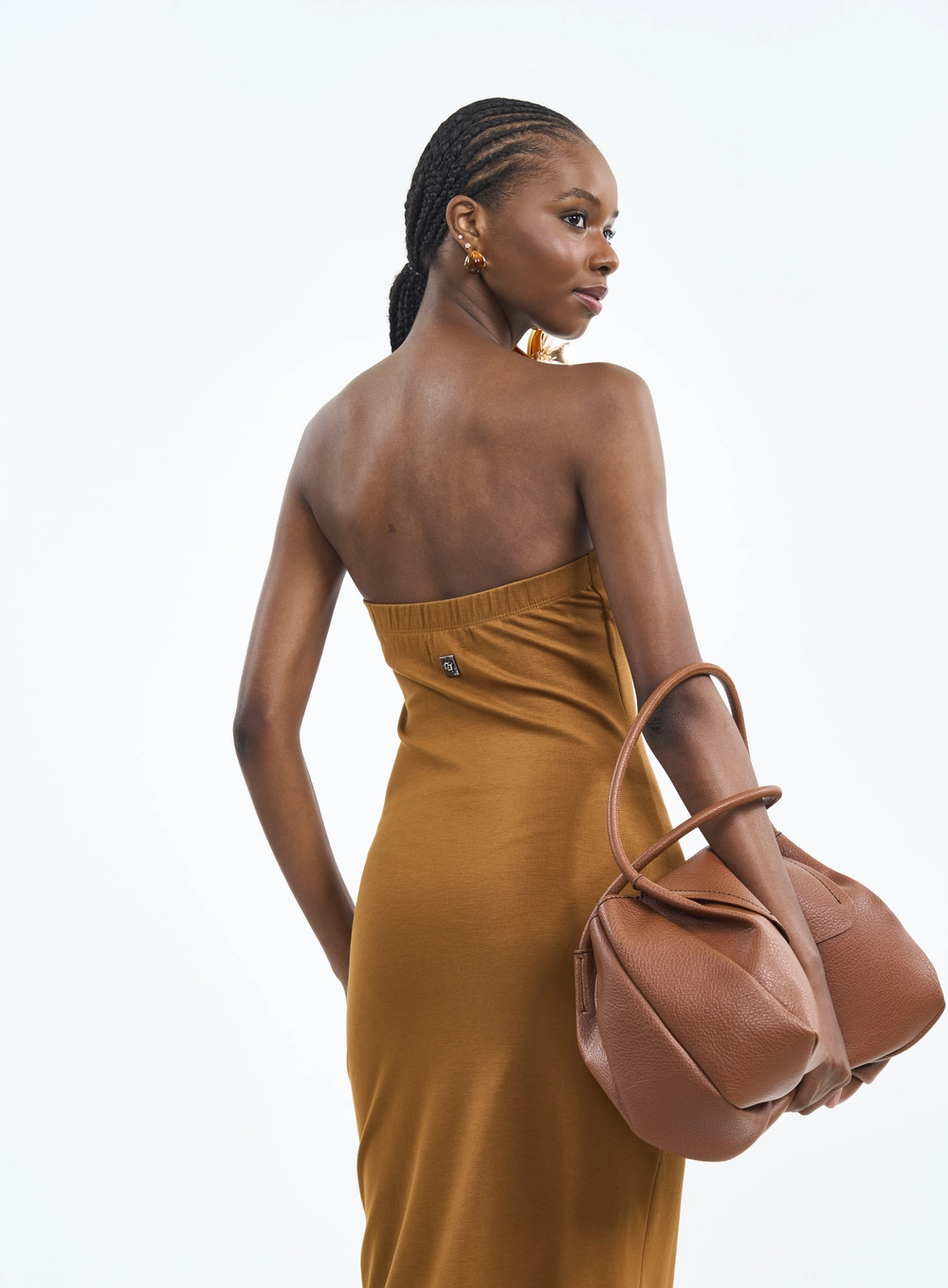 Vestido Midi Tomara Que Caia Com Botões E Fenda Marrom