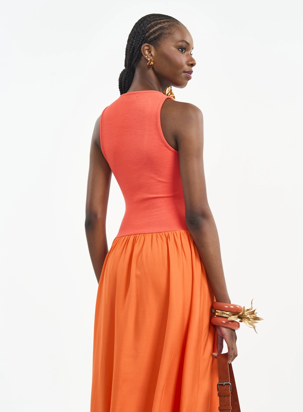 Vestido Longo Balonê Com Placa Logo Laranja