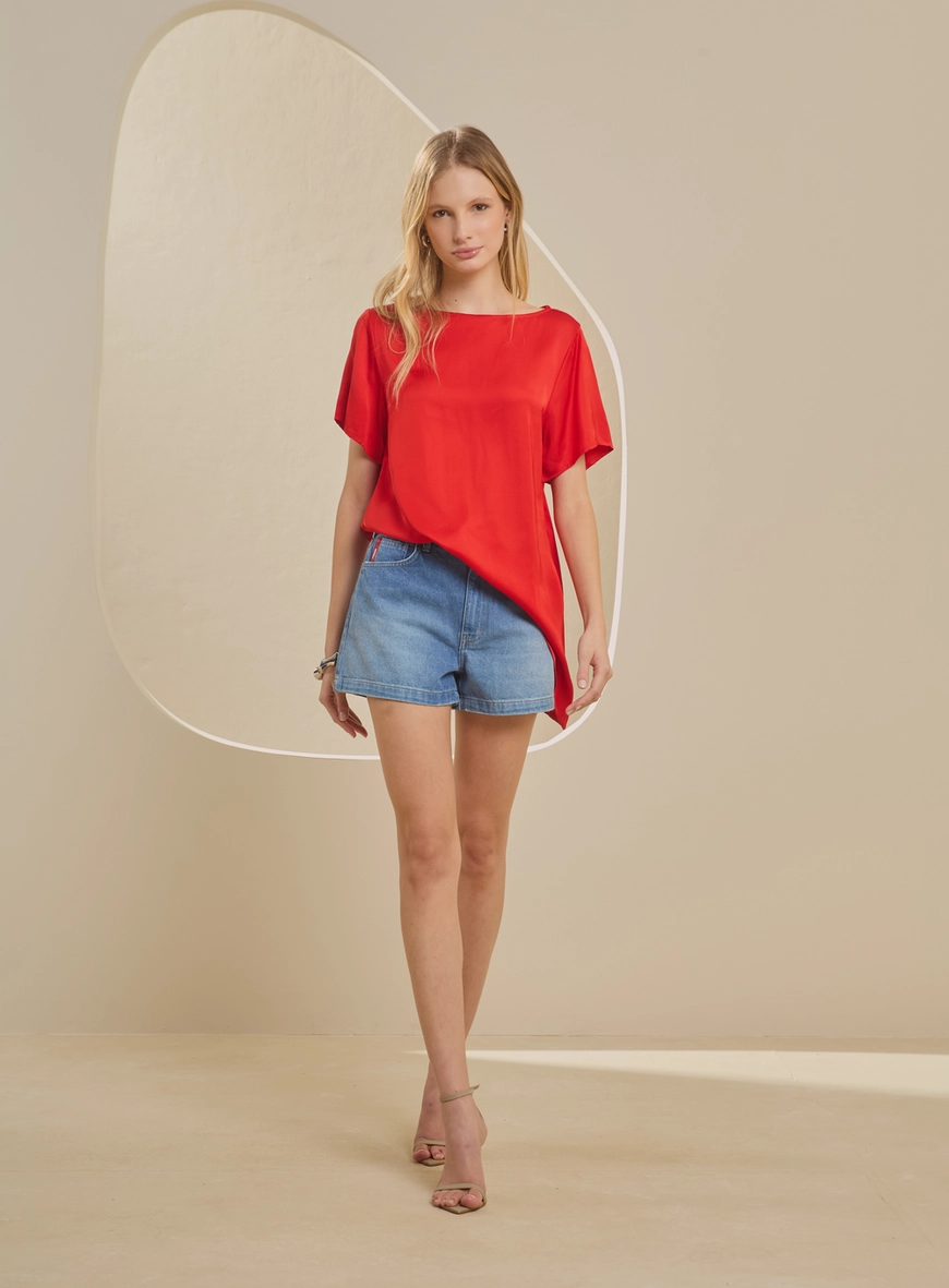 Short Jeans Amplo Cintura Alta Lavagem Clara Sofia Índigo 1